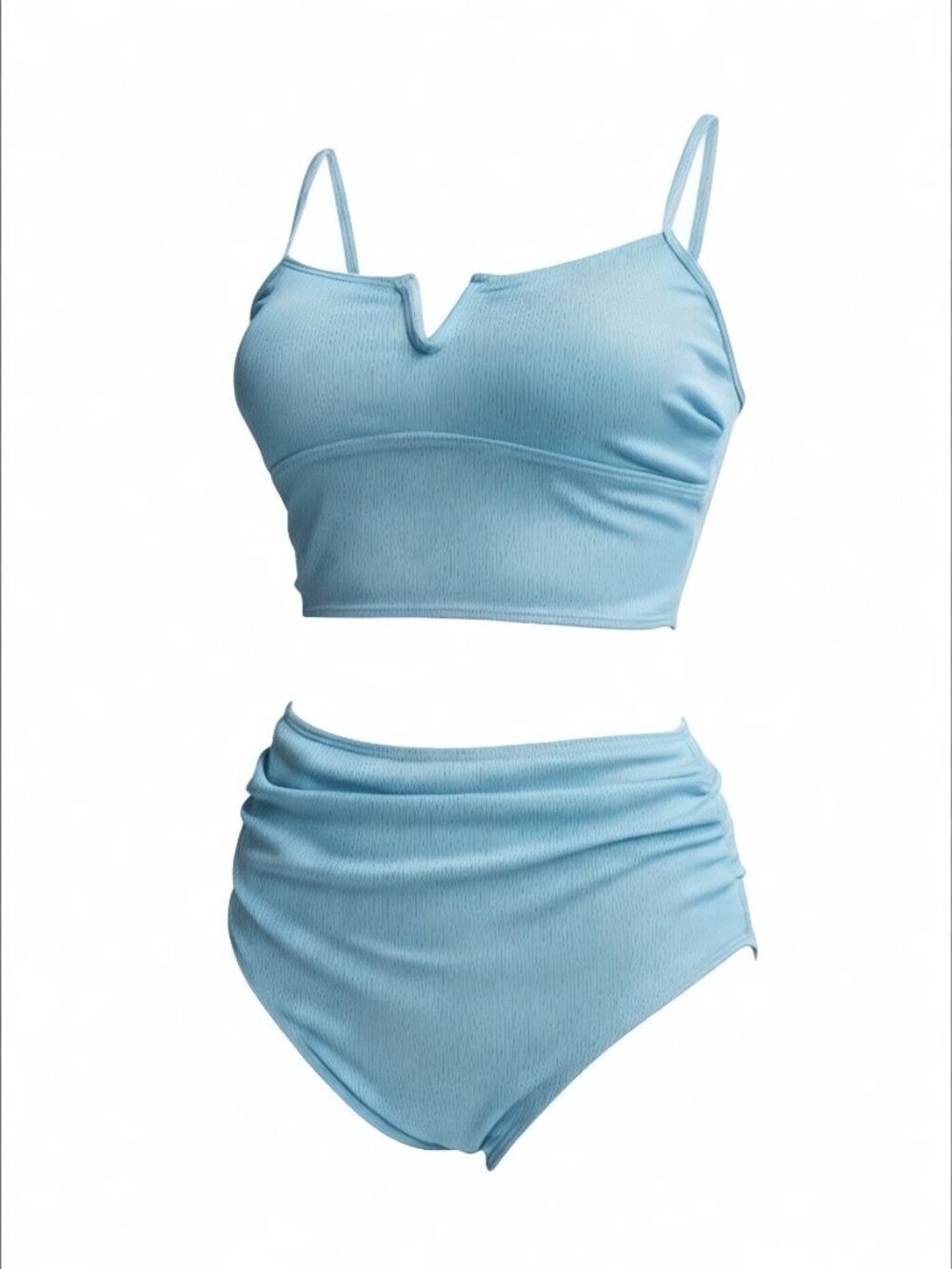 Shimmery Blue Ribbed High-Waist Tankini Set